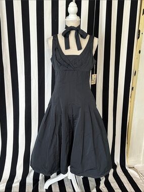Women's Black Sleeveless Midi Fit-and-Flare Dress